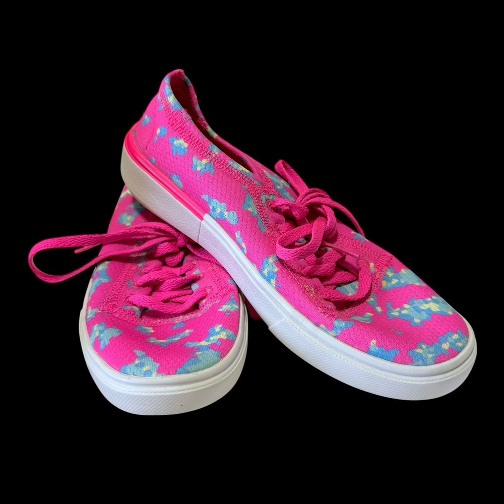 Girls 2Y Under Armour Neon Pink & Flower Print Laced  Sneakers Tennis Shoes